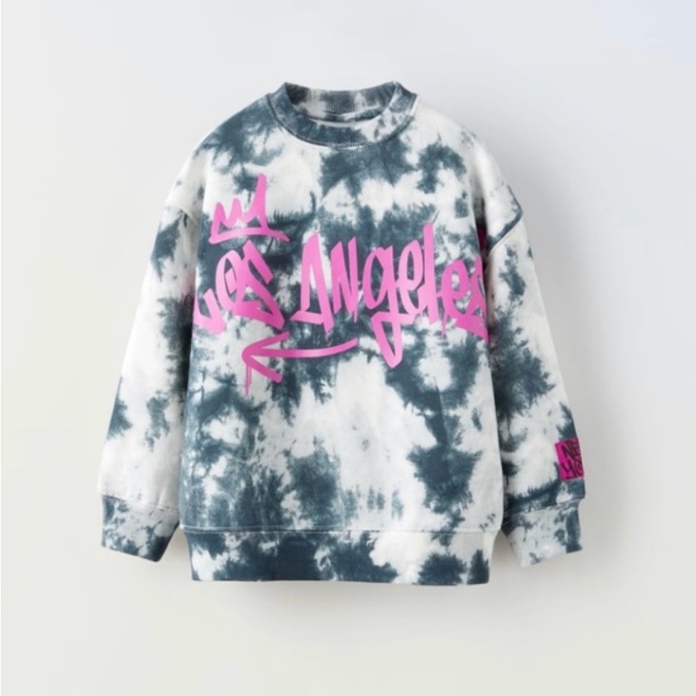 VGUC Zara LA Los Angeles Tie Dye Fleece Pullover Sweatshirt In Gray & Pink 6-7